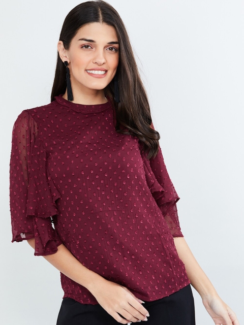 

max Women Maroon Self Design Top