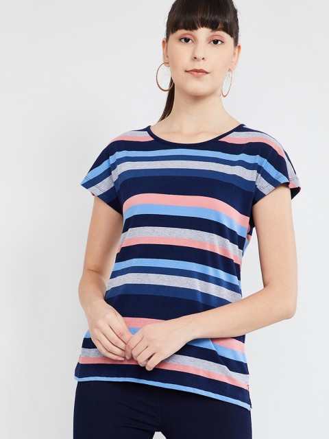 

max Women Navy Blue & Pink Striped Top