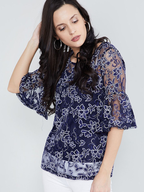 

max Women Navy Blue Self Design Top