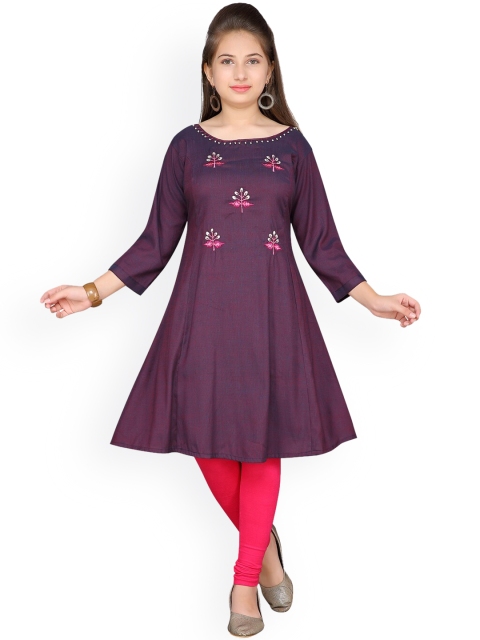 

Aarika Girls Maroon & Purple Solid A-Line Kurta