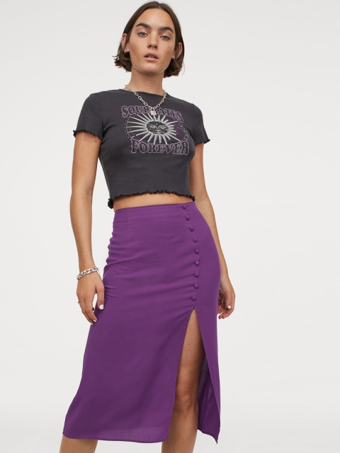

H&M Women Purple Solid Slit-Front Skirt
