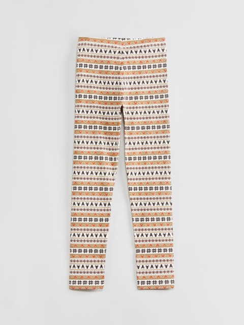 

max Girls White & Beige Printed Ankle-Length Leggings