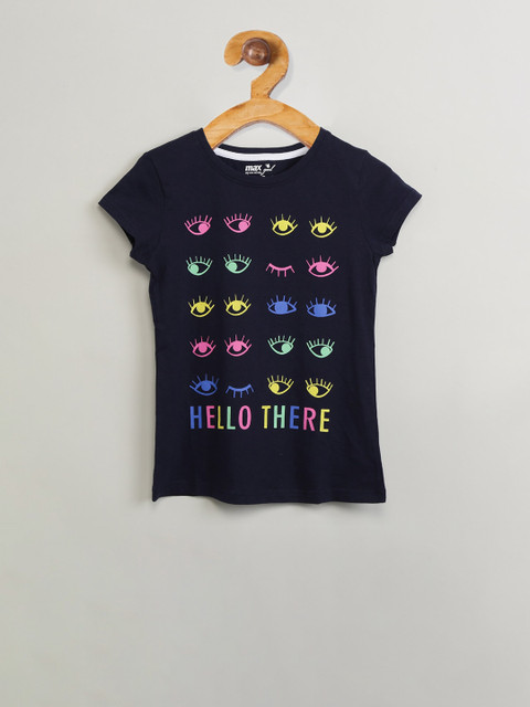 

max Girls Navy Blue Printed Top