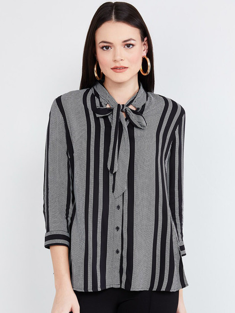 

max Women Black & Grey Regular Fit Striped Casual Shirt
