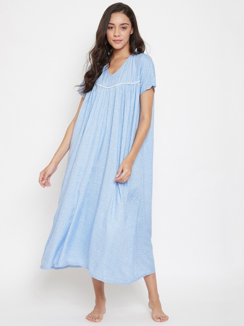 

The Kaftan Company Blue Printed Nightdress