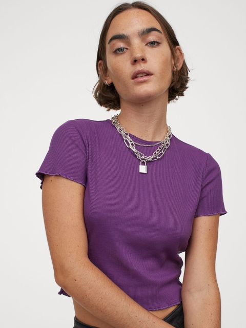

H&M Women Purple Short-Sleeved Top