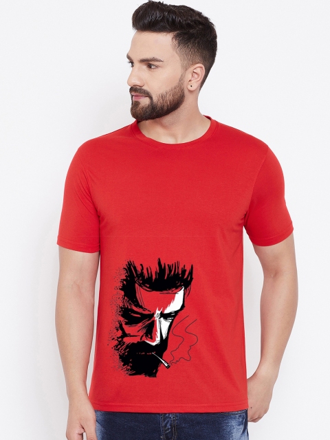 

wesquare Men Red Printed Round Neck T-shirt