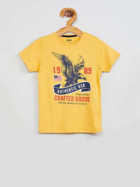 

max Boys Yellow Printed Round Neck T-shirt