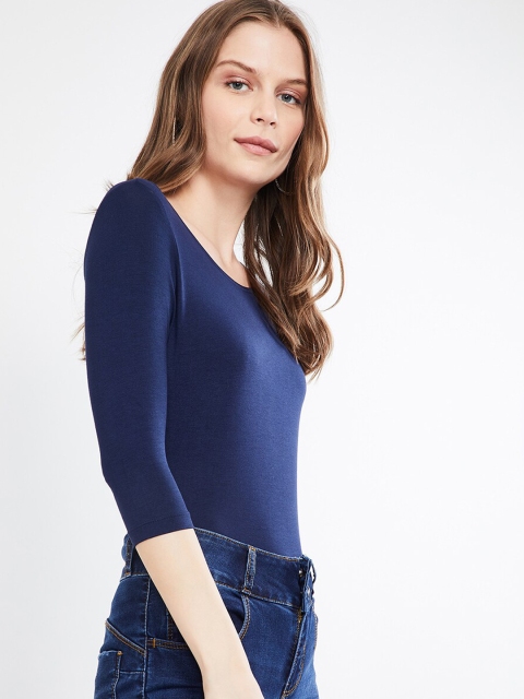 

max Women Navy Blue Solid Fitted Top