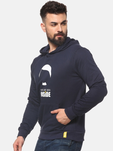 

Campus Sutra Men Blue Printed Hooded Sweatshirt
