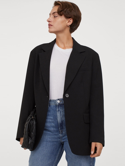 H&M Women Black Oversized Jacket