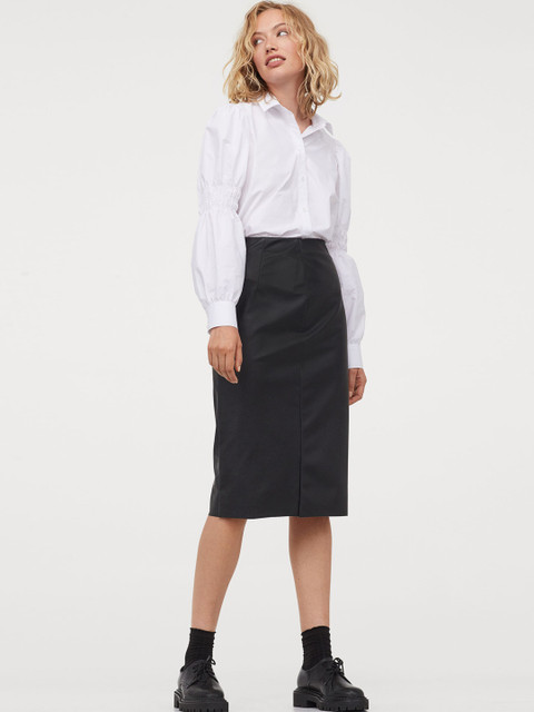 

H&M Women Black Solid Imitation Leather Pencil Skirt