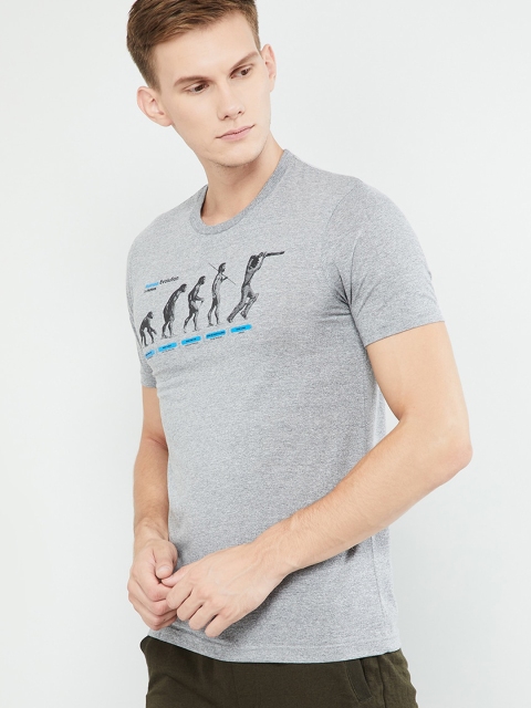 

max Men Grey Melange Slim Fit Printed V-Neck T-shirt