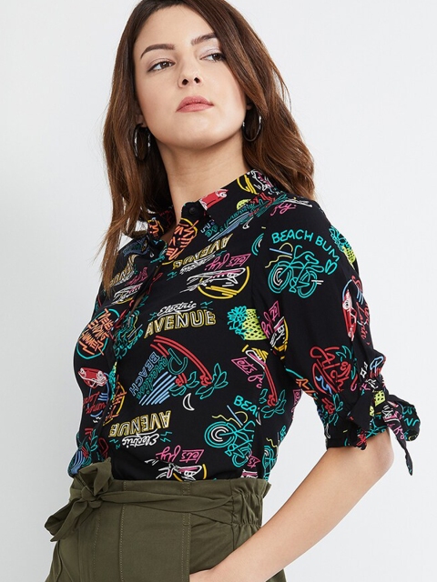 

max Women Black Regular Fit Printed Casual Shirt