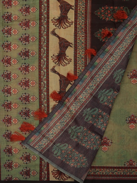 

Pothys Green & Peach-Coloured Pure Cotton Printed Chanderi Saree