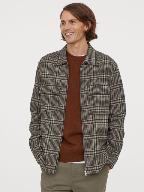 

H&M Men Beige & Black Twill Shacket