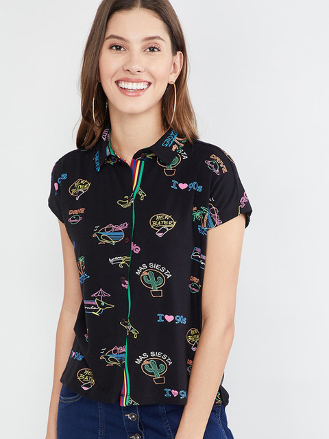 

max Women Black Regular Fit Printed Casual Shirt
