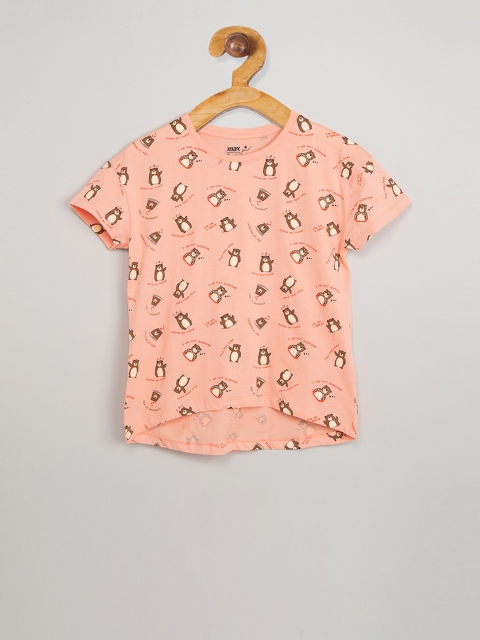 max Girls Peach-Coloured Printed Top