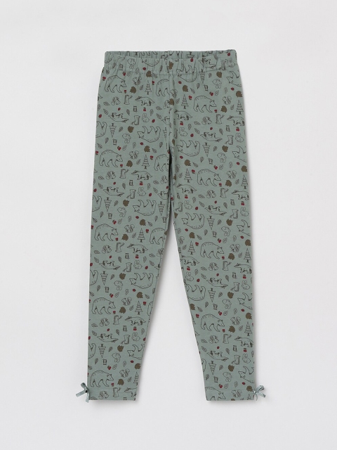 

max Girls Green & Black Printed Ankle-Length Leggings