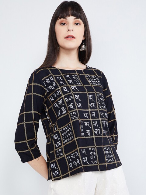 

max Women Black & Off-White Printed Top