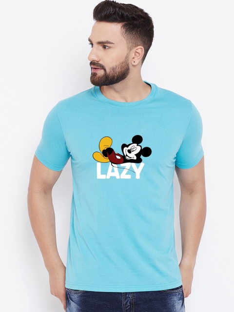

wesquare Men Turquoise Blue Mickey Mouse Printed Round Neck T-shirt