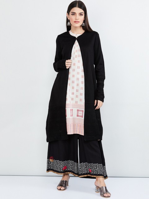 

max Women Black Solid Open Front Shrug