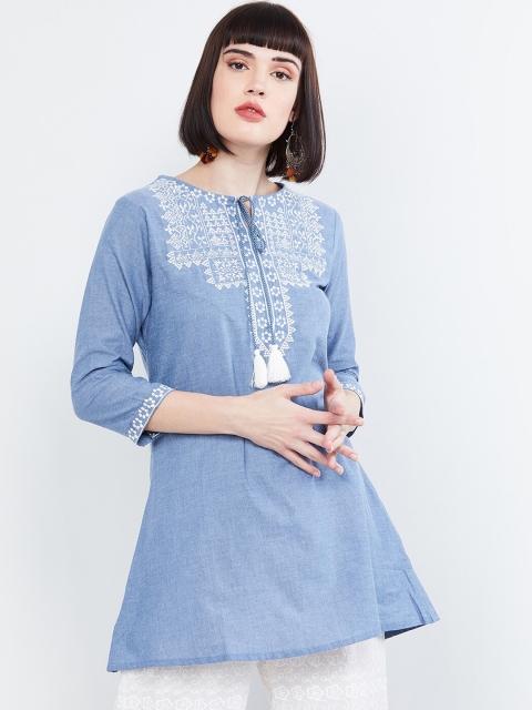 

max Women Blue Embroidered Tunic