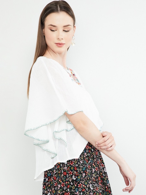 

max Women Off-White Embroidered High-Low Top