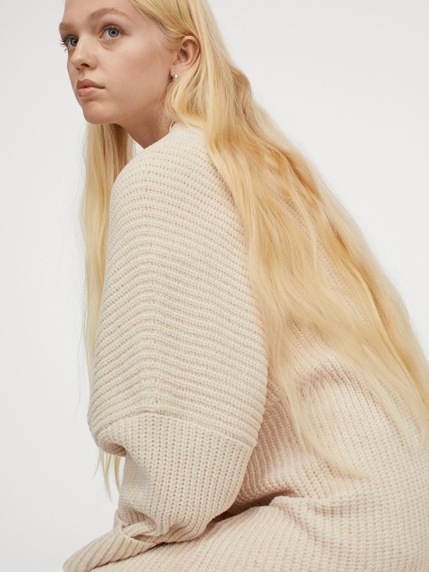 

H&M Women Beige Solid Chenille Cardigan