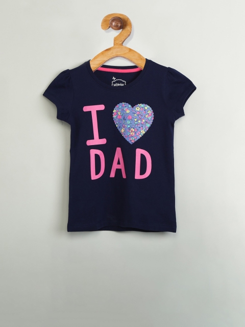 

max Girls Blue Printed Round Neck T-shirt