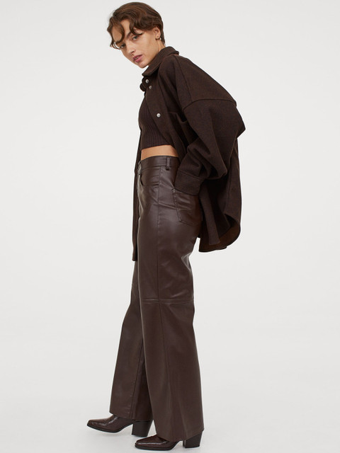 

H&M Women Brown Solid Imitation Leather Trousers