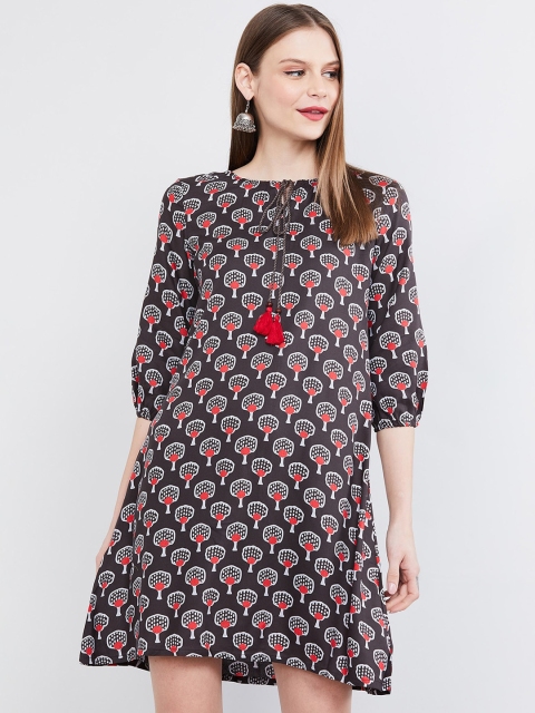 

max Women Charcoal Printed A-Line Dress