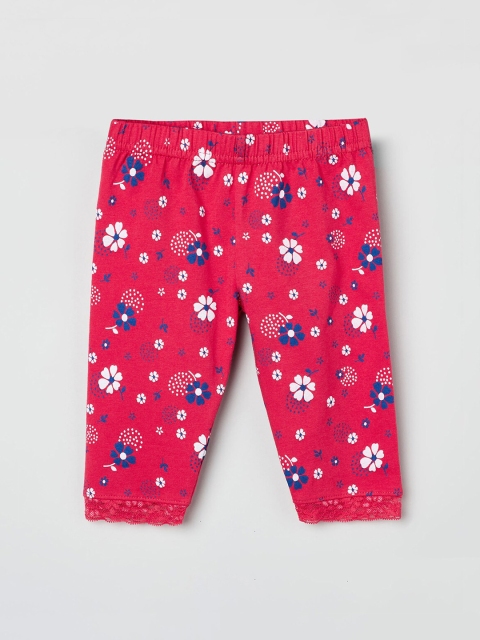 

max Girls Red & White Printed Ankle-Length Leggings