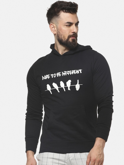 

Campus Sutra Men Black Printed Hooded Sweatshirt
