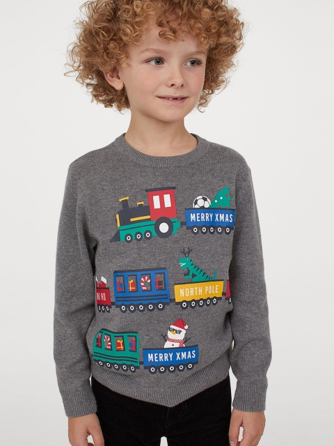 

H&M Boys Multicoloured Printed Fine-Knit Jumper, Multi