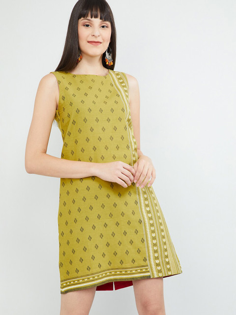 

max Women Lime Green Printed A-Line Dress