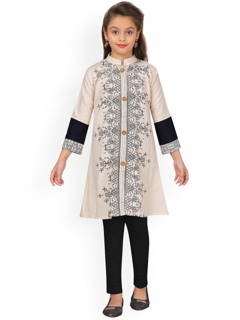 

Aarika Girls Beige & Black Printed A-Line Kurta