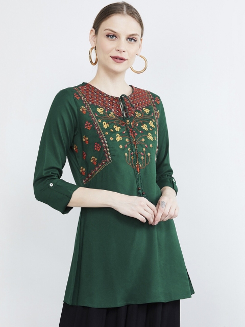 

max Women Green Embroidered Tunic