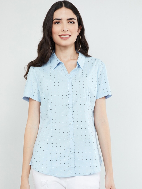 

max Women Blue & Black Regular Fit Printed Casual Shirt