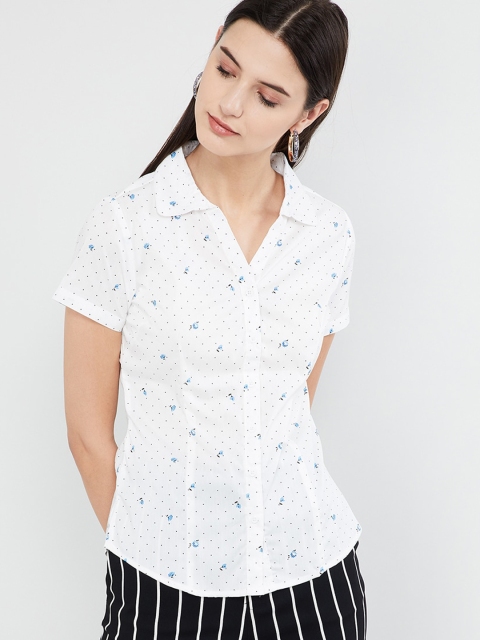 

max Women White & Black Slim Fit Printed Casual Shirt