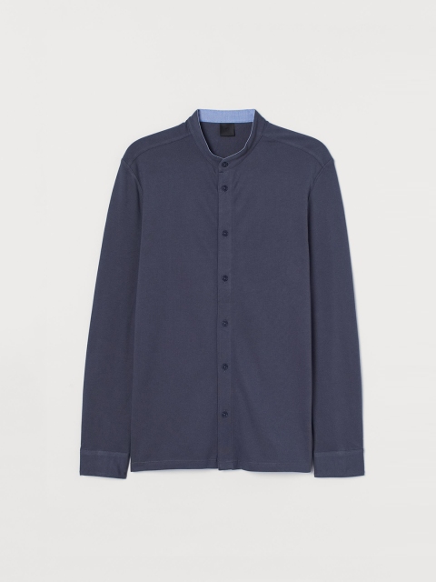 

H&M Men Blue Grandad Shirt Muscle Fit