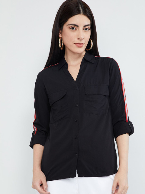 

max Women Black Regular Fit Solid Casual Shirt