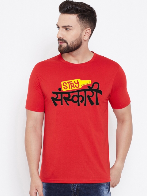 

wesquare Men Red Printed Round Neck T-shirt