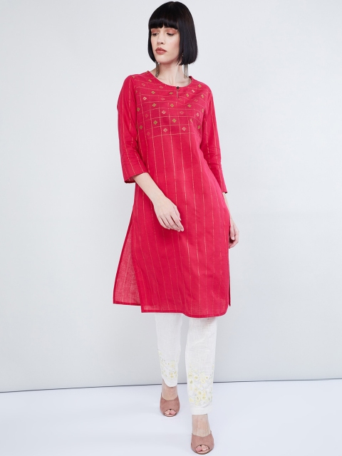 

max Women Fuchsia & Red Embroidered A-Line Kurta
