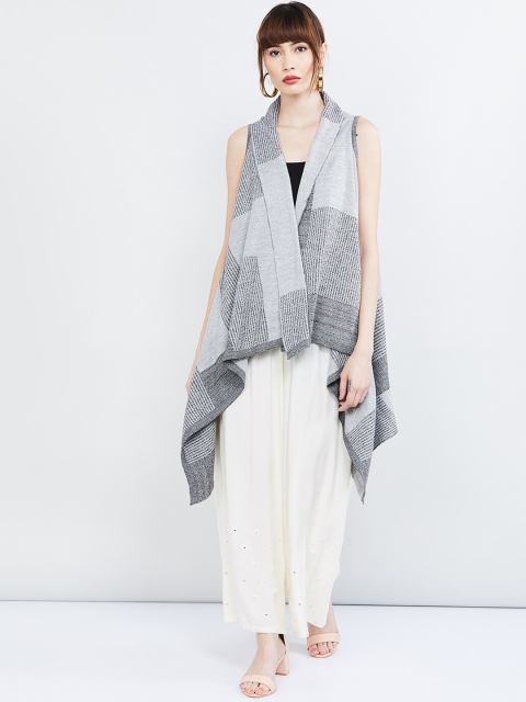 

max Women Grey Checked Waterfall Shrug