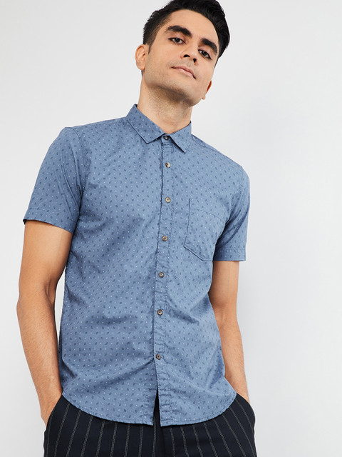 

max Men Blue Regular Fit Printed Casual Shirt