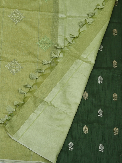 

Pothys Green Embroidered Linen Blend Saree