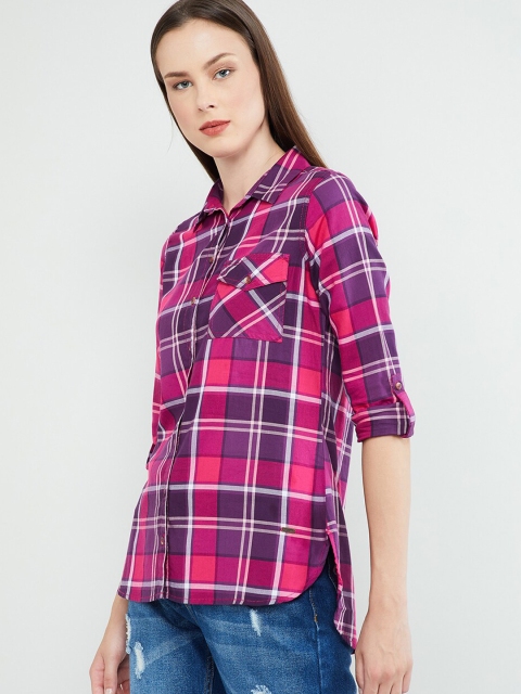 

max Women Magenta & Purple Regular Fit Checked Casual Shirt