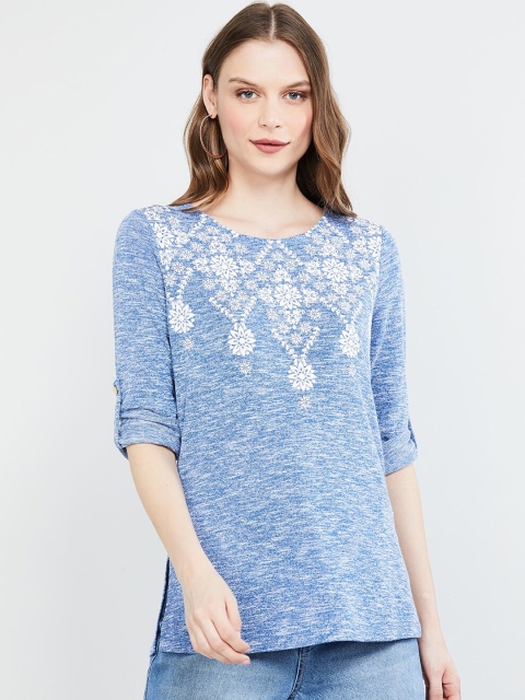 

max Women Blue Embroidered Top