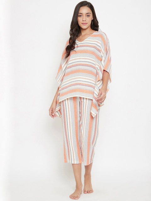 

The Kaftan Company Women Beige Striped Night suit